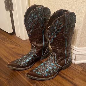 Ariat Cowgirl Boots Presidio Chocolate Brown & Turquoise (Style 10008754)